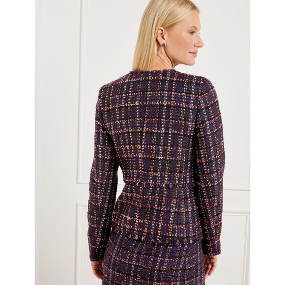 Talbots Midnight Sparkle Tweed Jacket Purple Button Front Long Sleeve Sz 16WP - Picture 7 of 7